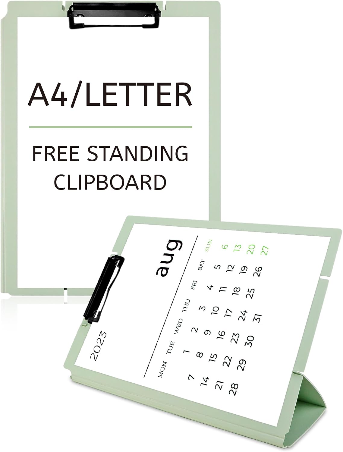 Free Standing Clipboard and Desktop Stand with Adjustable Buckles Easel Back - Foldable Stand and Document Holder for School, Office and Business Use (9.37 x 12.6 inches) (Green)