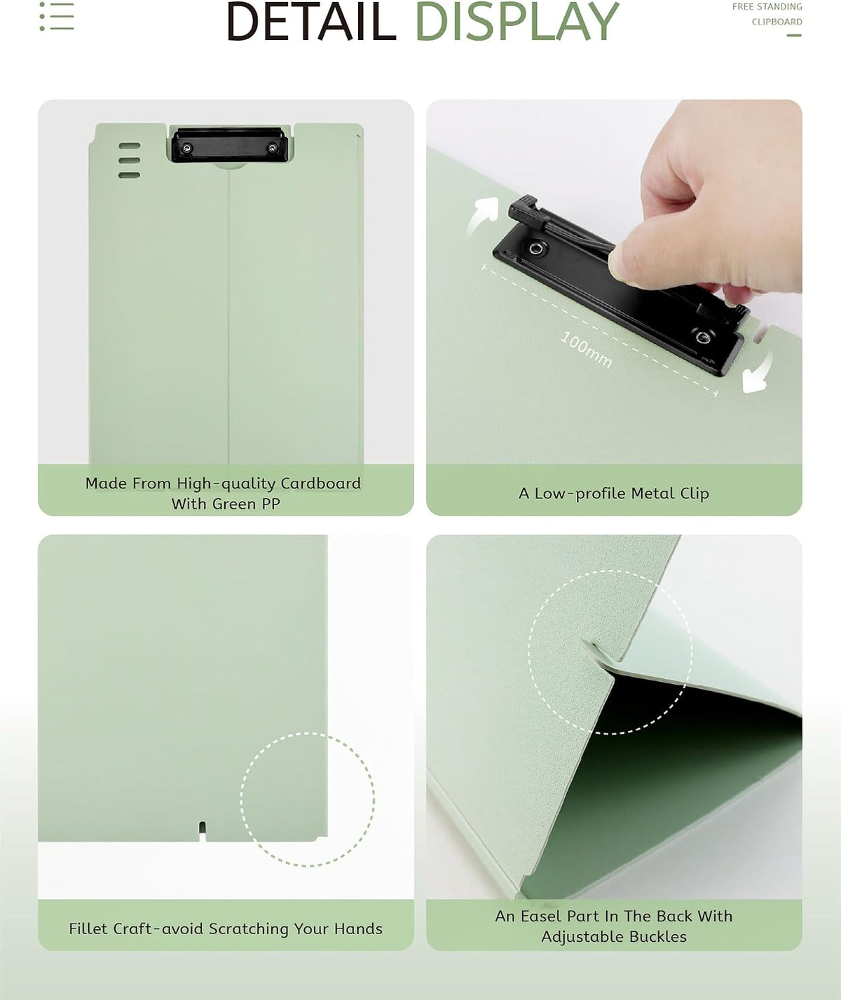 Free Standing Clipboard and Desktop Stand with Adjustable Buckles Easel Back - Foldable Stand and Document Holder for School, Office and Business Use (9.37 x 12.6 inches) (Green)