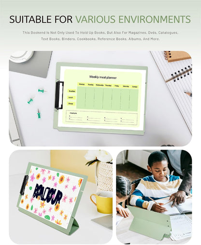 Free Standing Clipboard and Desktop Stand with Adjustable Buckles Easel Back - Foldable Stand and Document Holder for School, Office and Business Use (9.37 x 12.6 inches) (Green)