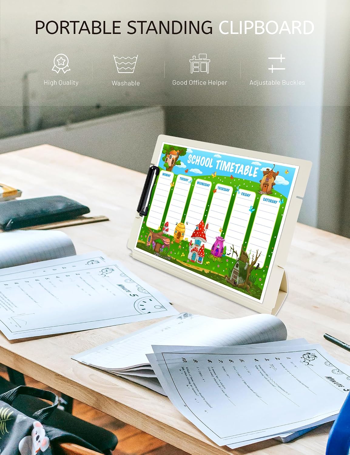 Free Standing Clipboard and Desktop Stand with Adjustable Buckles Easel Back - Foldable Stand and Document Holder for School, Office and Business Use (9.37 x 12.6 inches) (Green)
