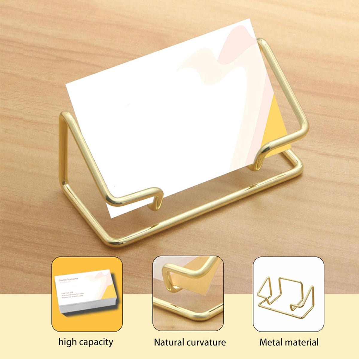 2 Pack Gold Metal Business Card Holder for Desk, Card Stand for Office Home