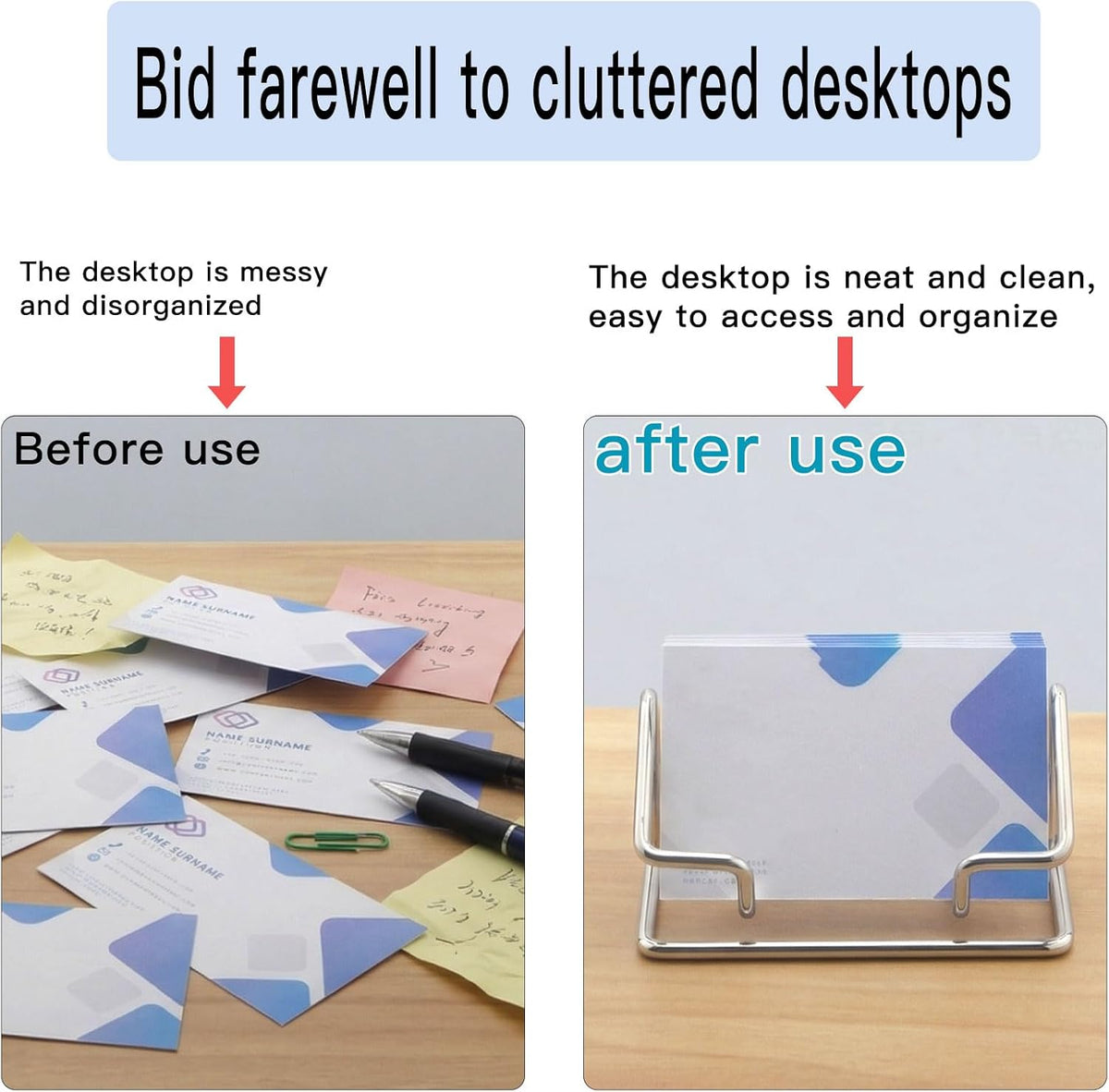 2 Pack Gold Metal Business Card Holder for Desk, Card Stand for Office Home