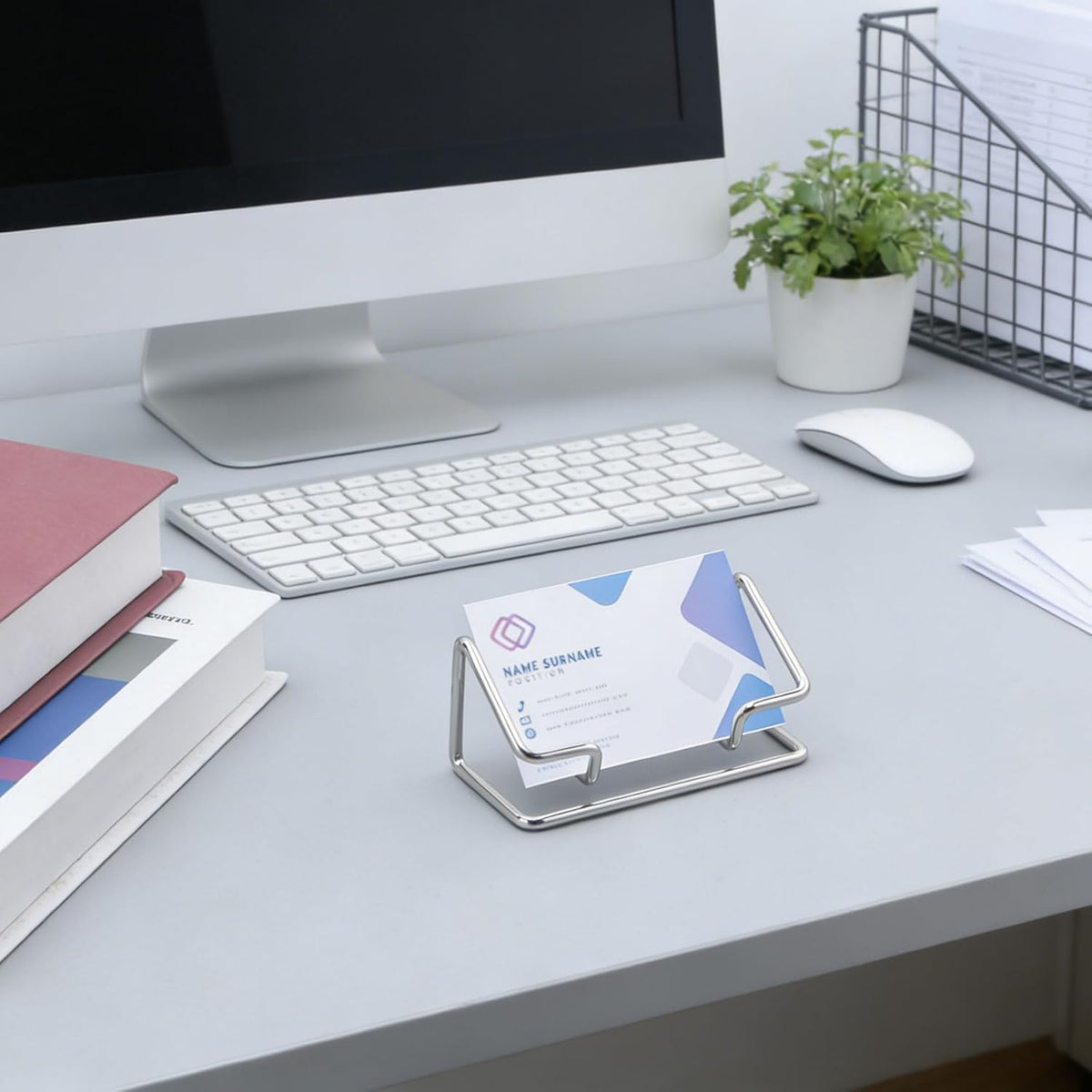 2 Pack Gold Metal Business Card Holder for Desk, Card Stand for Office Home