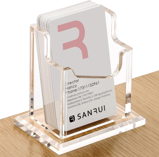 Vertical Business Card Holder for Desk，Clear Acrylic Business Card Display Stand，1 Slots ，Holds 50-60 Cards