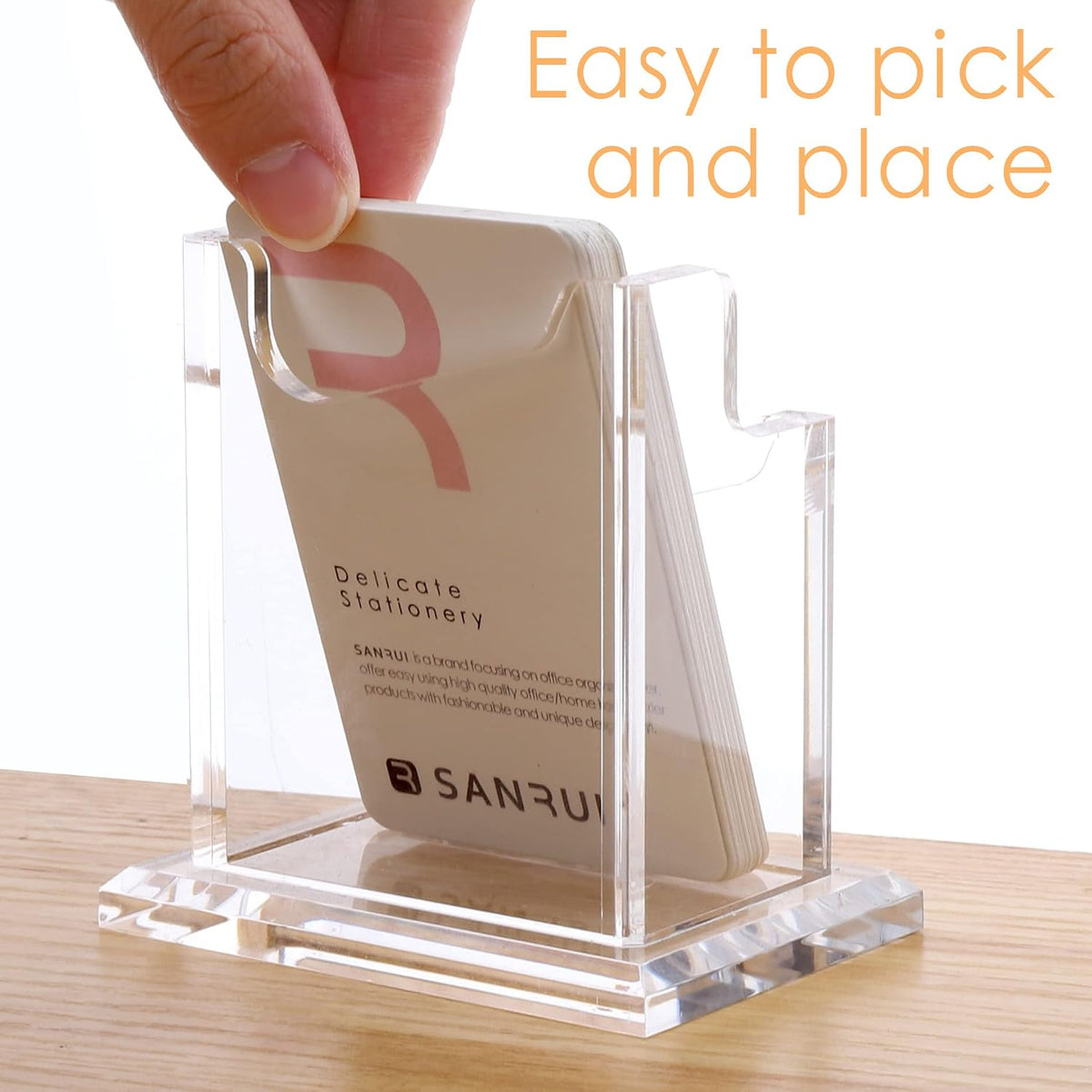 Vertical Business Card Holder for Desk，Clear Acrylic Business Card Display Stand，1 Slots ，Holds 50-60 Cards