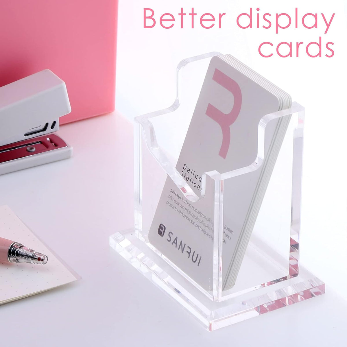 Vertical Business Card Holder for Desk，Clear Acrylic Business Card Display Stand，1 Slots ，Holds 50-60 Cards