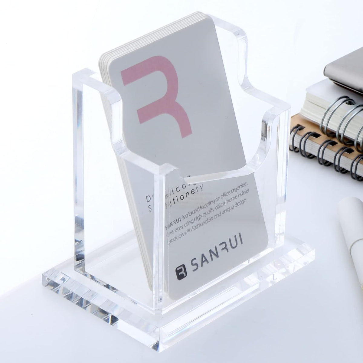 Vertical Business Card Holder for Desk，Clear Acrylic Business Card Display Stand，1 Slots ，Holds 50-60 Cards