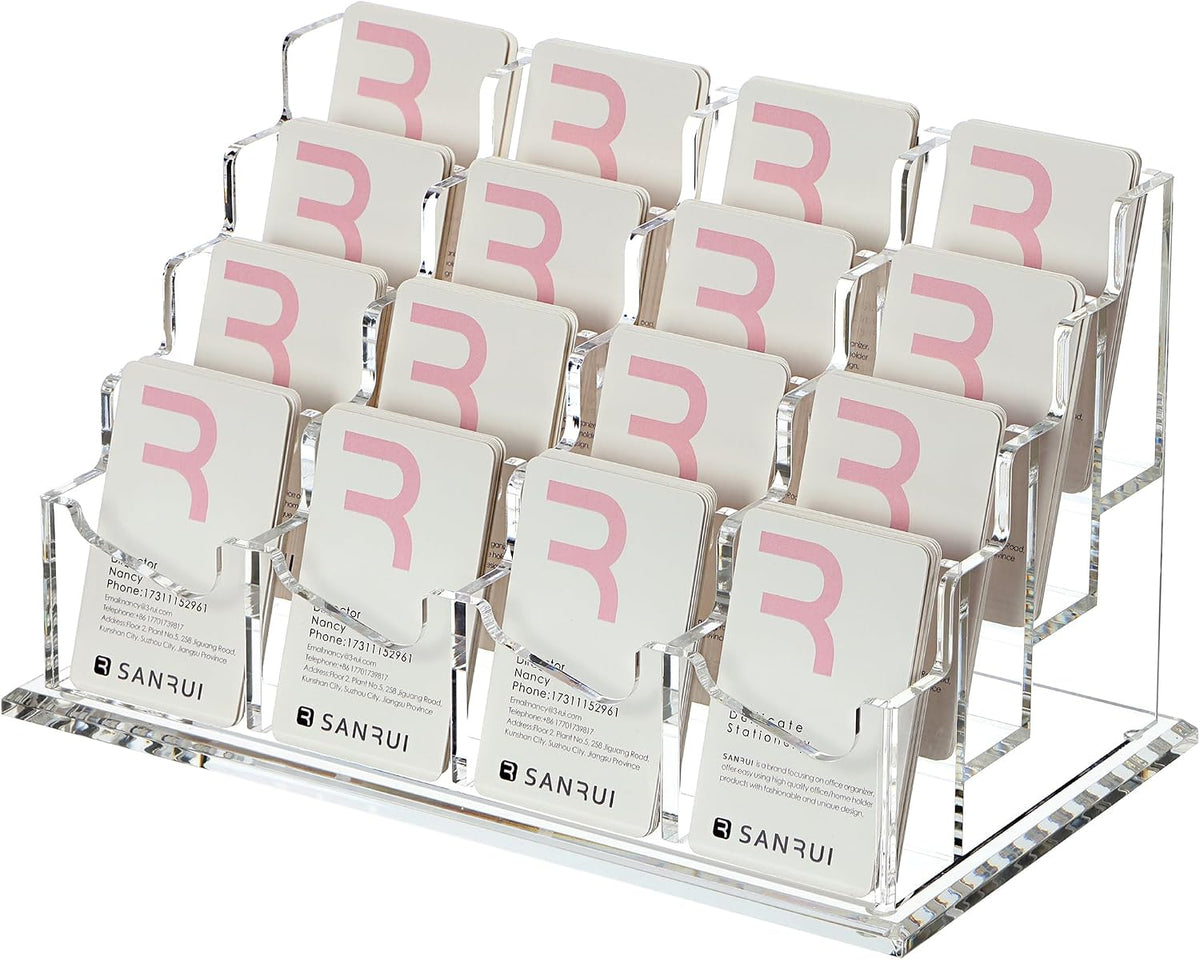 Vertical Business Card Holder for Desk，Clear Acrylic Business Card Display Stand，1 Slots ，Holds 50-60 Cards