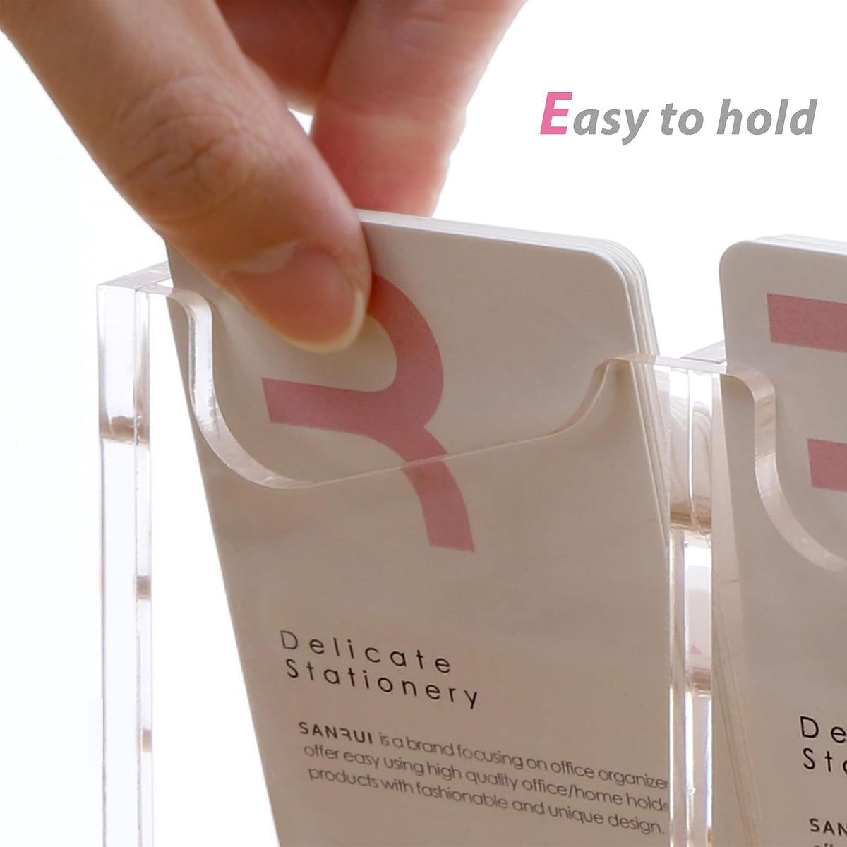 Vertical Business Card Holder for Desk，Clear Acrylic Business Card Display Stand，1 Slots ，Holds 50-60 Cards