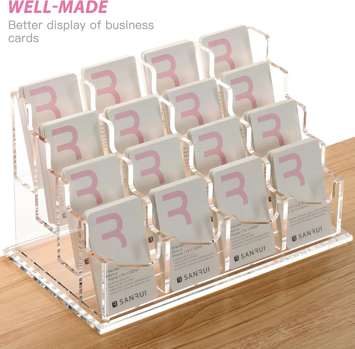 Vertical Business Card Holder for Desk，Clear Acrylic Business Card Display Stand，1 Slots ，Holds 50-60 Cards