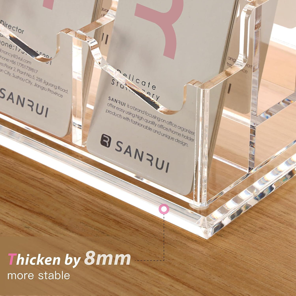 Vertical Business Card Holder for Desk，Clear Acrylic Business Card Display Stand，1 Slots ，Holds 50-60 Cards