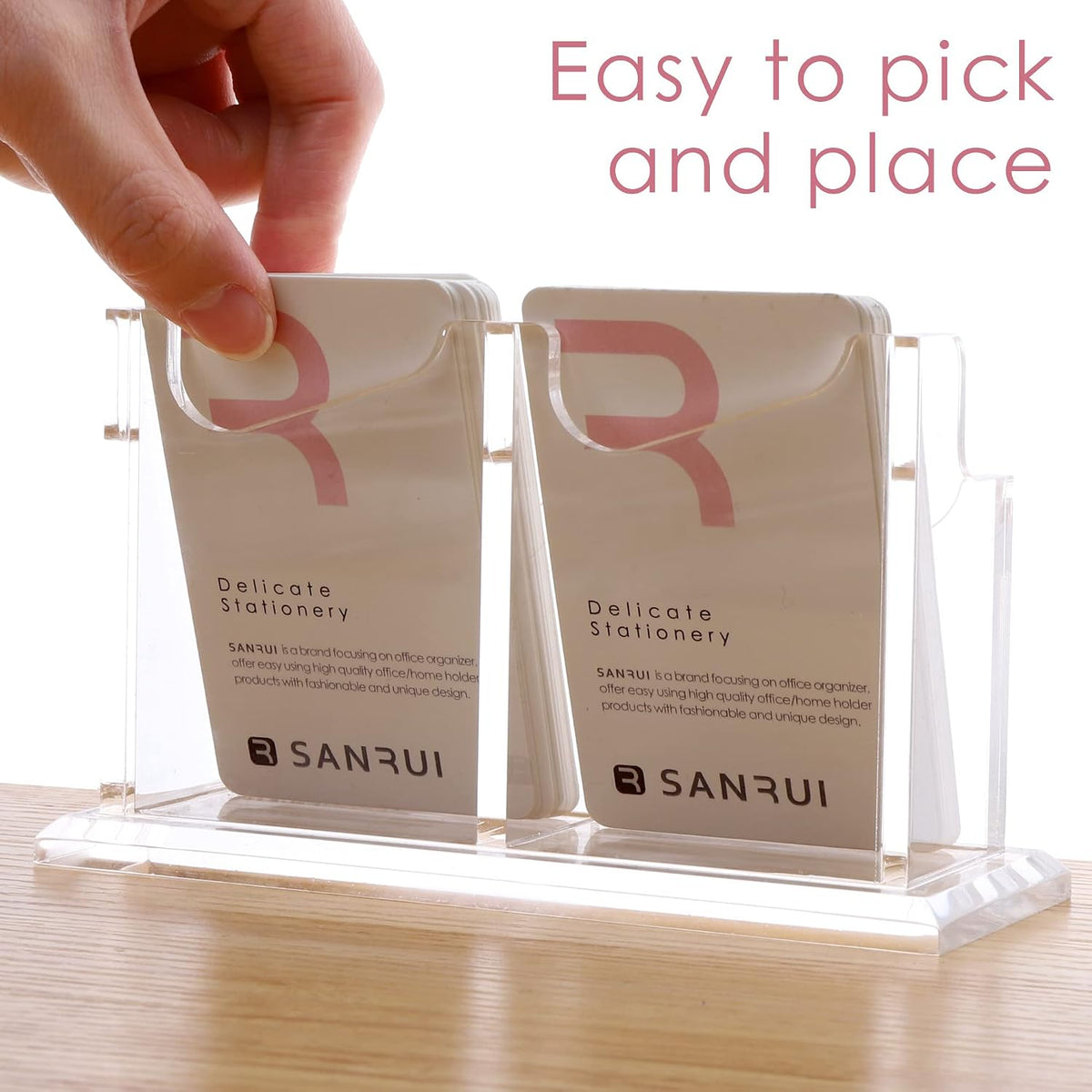 Vertical Business Card Holder for Desk，Clear Acrylic Business Card Display Stand，1 Slots ，Holds 50-60 Cards