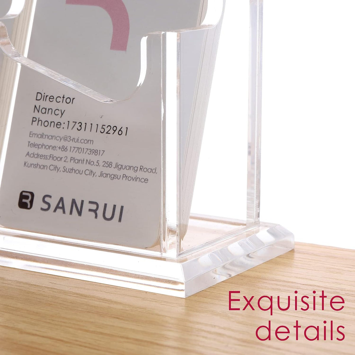 Vertical Business Card Holder for Desk，Clear Acrylic Business Card Display Stand，1 Slots ，Holds 50-60 Cards