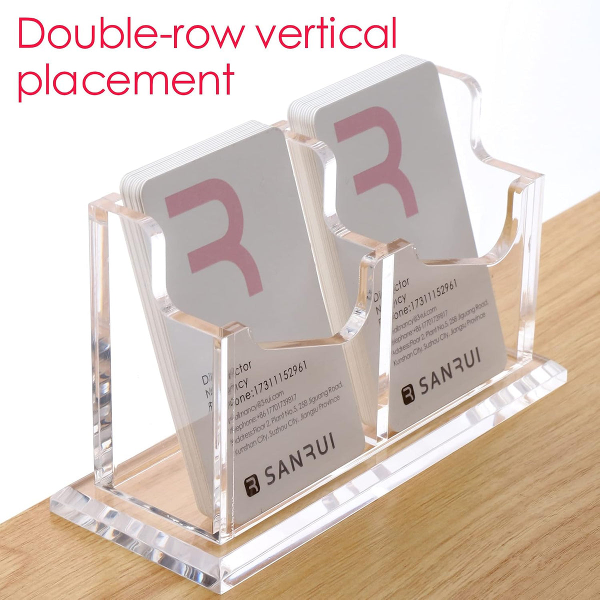Vertical Business Card Holder for Desk，Clear Acrylic Business Card Display Stand，1 Slots ，Holds 50-60 Cards