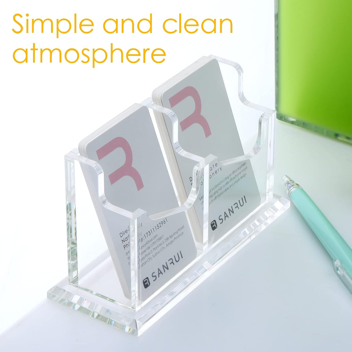 Vertical Business Card Holder for Desk，Clear Acrylic Business Card Display Stand，1 Slots ，Holds 50-60 Cards