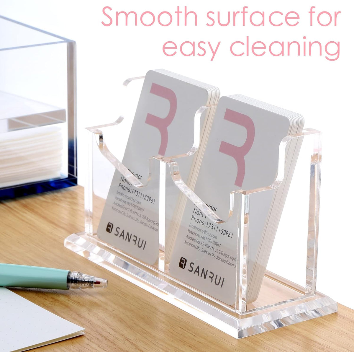 Vertical Business Card Holder for Desk，Clear Acrylic Business Card Display Stand，1 Slots ，Holds 50-60 Cards