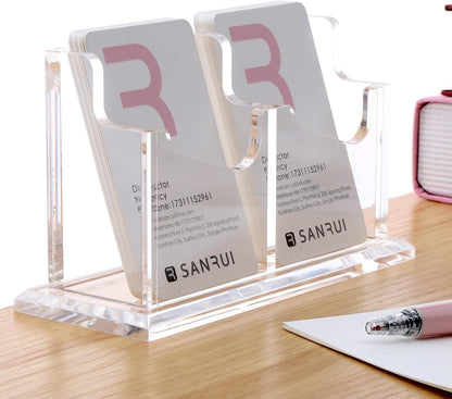 Vertical Business Card Holder for Desk，Clear Acrylic Business Card Display Stand，1 Slots ，Holds 50-60 Cards