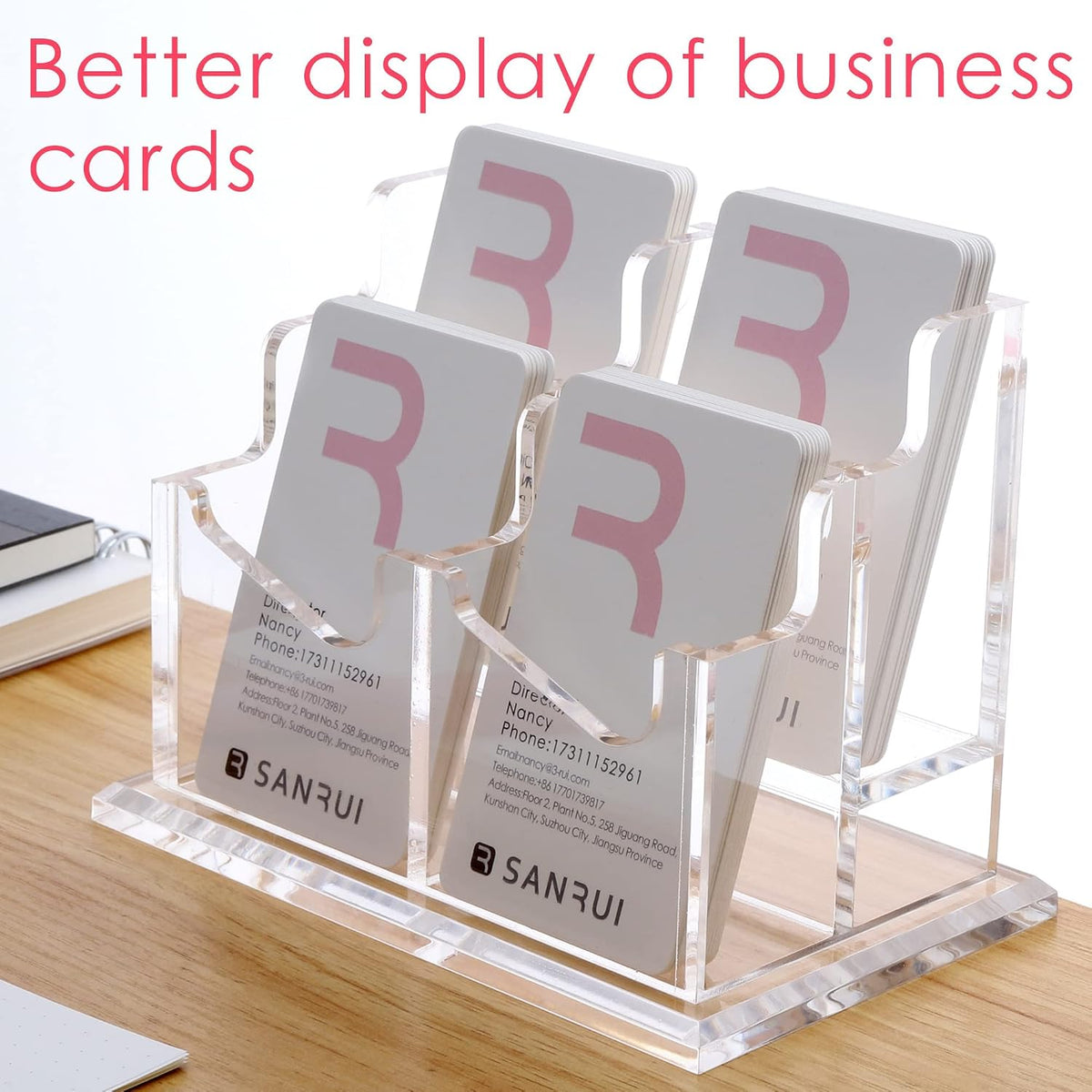 Vertical Business Card Holder for Desk，Clear Acrylic Business Card Display Stand，1 Slots ，Holds 50-60 Cards