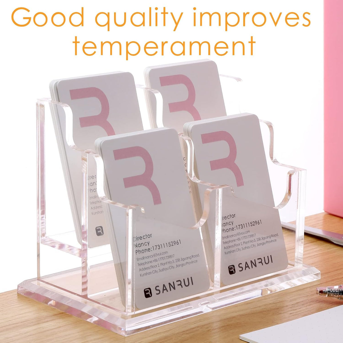 Vertical Business Card Holder for Desk，Clear Acrylic Business Card Display Stand，1 Slots ，Holds 50-60 Cards