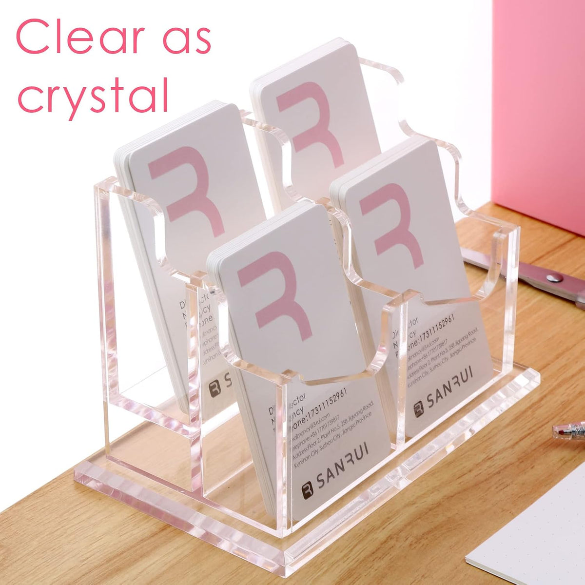 Vertical Business Card Holder for Desk，Clear Acrylic Business Card Display Stand，1 Slots ，Holds 50-60 Cards