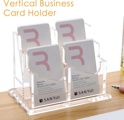 Vertical Business Card Holder for Desk，Clear Acrylic Business Card Display Stand，1 Slots ，Holds 50-60 Cards