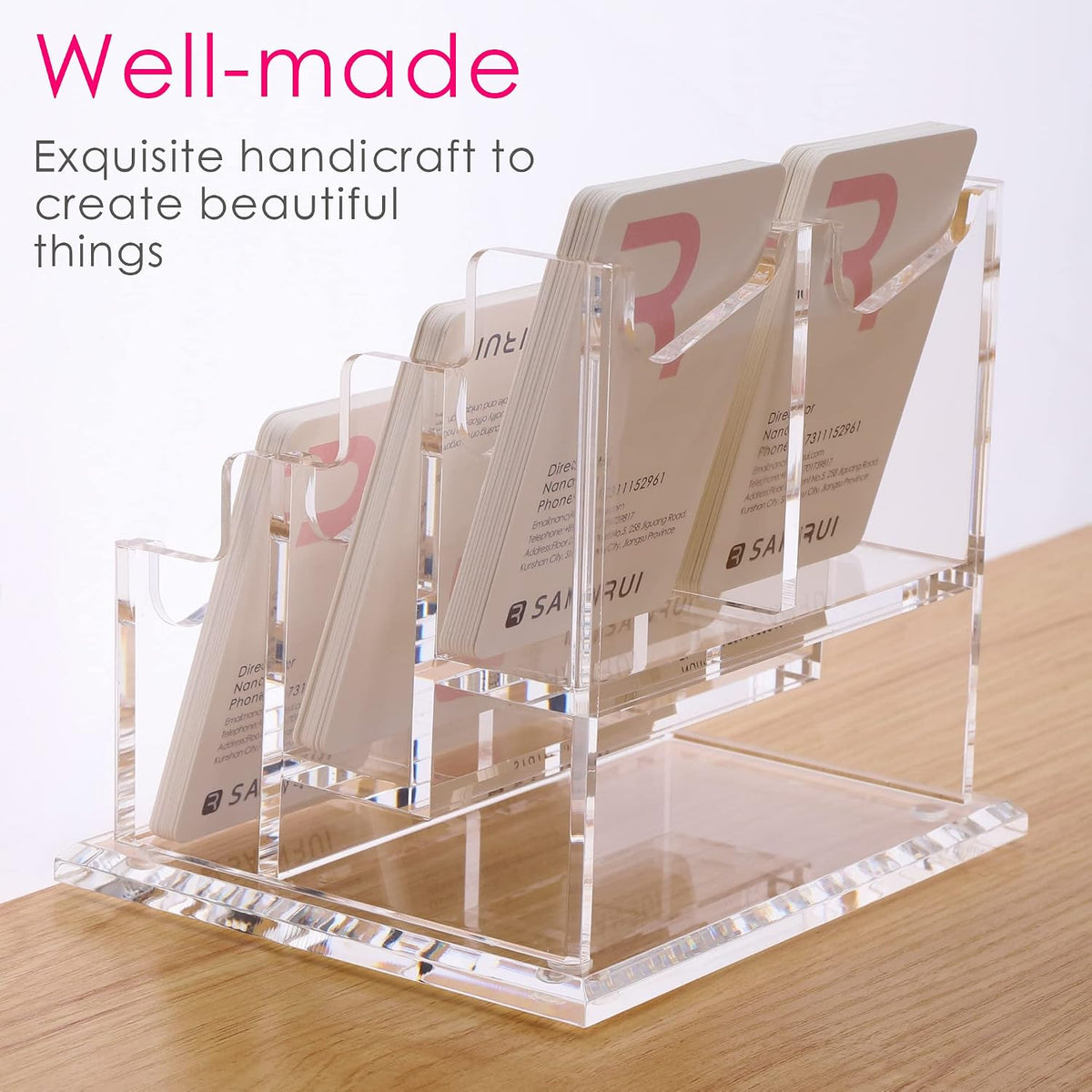 Vertical Business Card Holder for Desk，Clear Acrylic Business Card Display Stand，1 Slots ，Holds 50-60 Cards