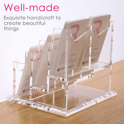 Vertical Business Card Holder for Desk，Clear Acrylic Business Card Display Stand，1 Slots ，Holds 50-60 Cards