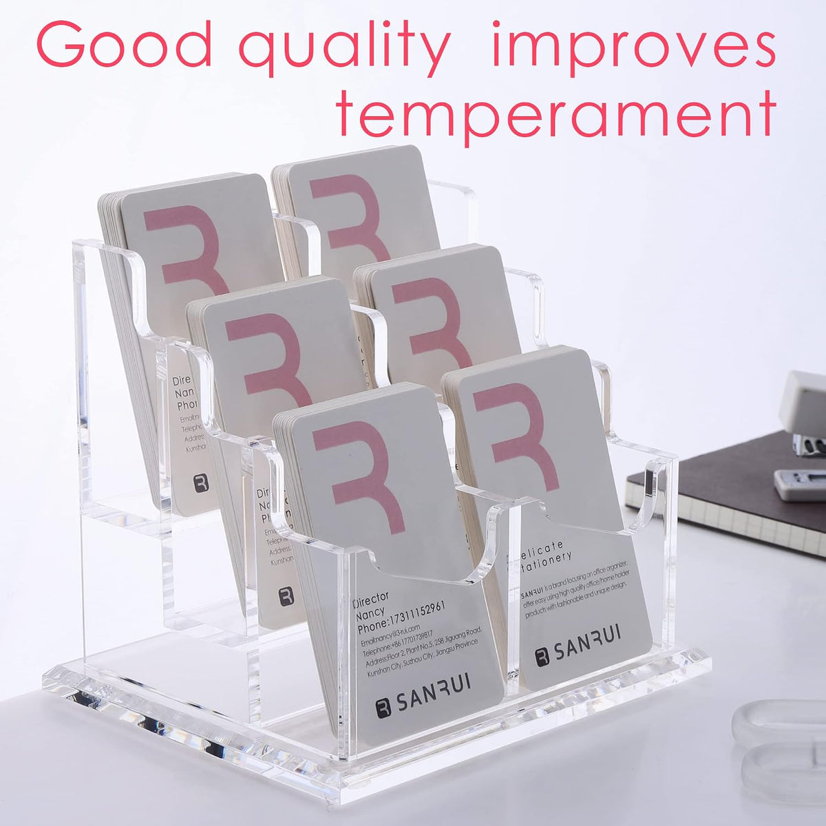 Vertical Business Card Holder for Desk，Clear Acrylic Business Card Display Stand，1 Slots ，Holds 50-60 Cards