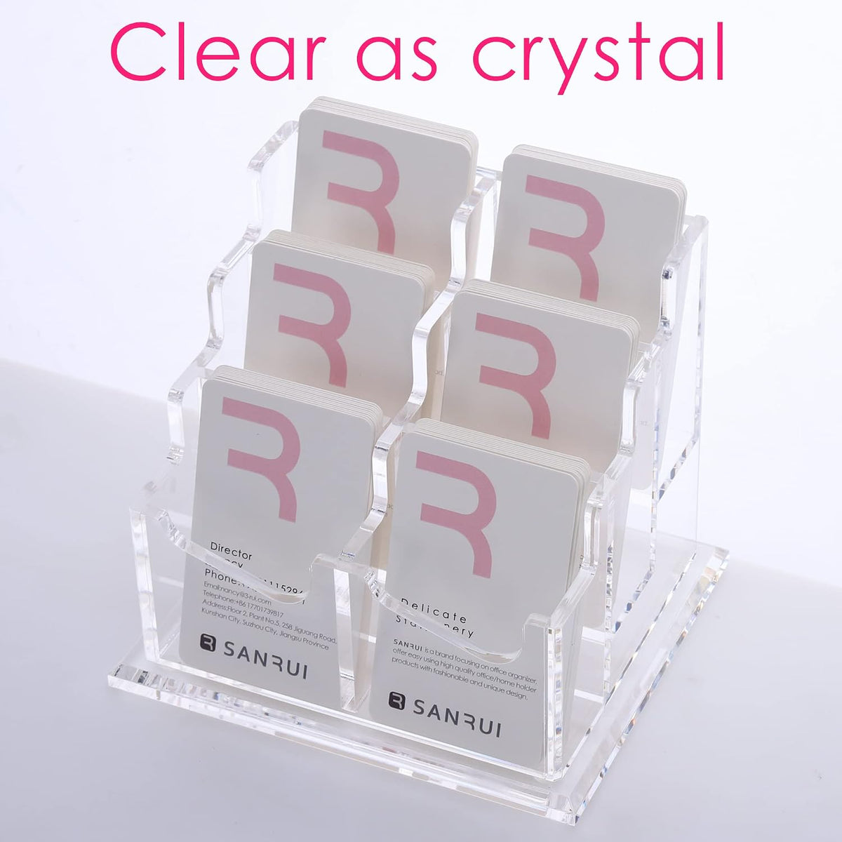 Vertical Business Card Holder for Desk，Clear Acrylic Business Card Display Stand，1 Slots ，Holds 50-60 Cards