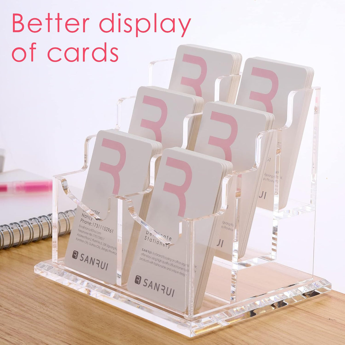 Vertical Business Card Holder for Desk，Clear Acrylic Business Card Display Stand，1 Slots ，Holds 50-60 Cards
