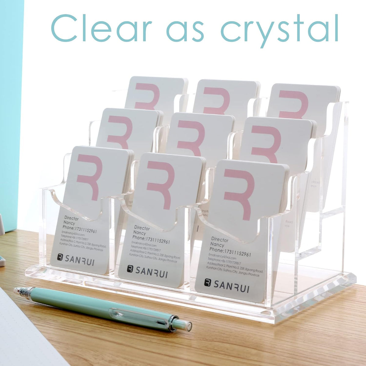 Vertical Business Card Holder for Desk，Clear Acrylic Business Card Display Stand，1 Slots ，Holds 50-60 Cards
