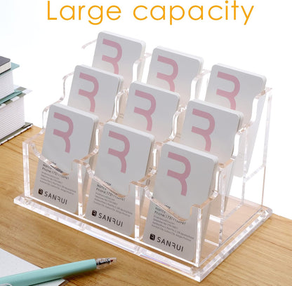 Vertical Business Card Holder for Desk，Clear Acrylic Business Card Display Stand，1 Slots ，Holds 50-60 Cards