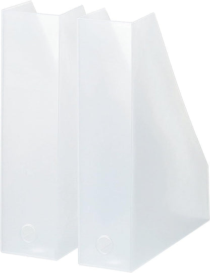 MX-19 | Magazine File Set of 2 | File Holder, Office Organizer, Front Opening | Desk, Kitchen, Shelf, Table top, Drawer | 3.03" × 9.96" × 12.09" | Tr. White