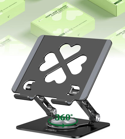 Adjustable Tablet Stand, Foldable 360° Aluminum Holder, Black
