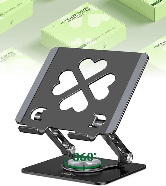 Adjustable Tablet Stand, Foldable 360° Aluminum Holder, Black