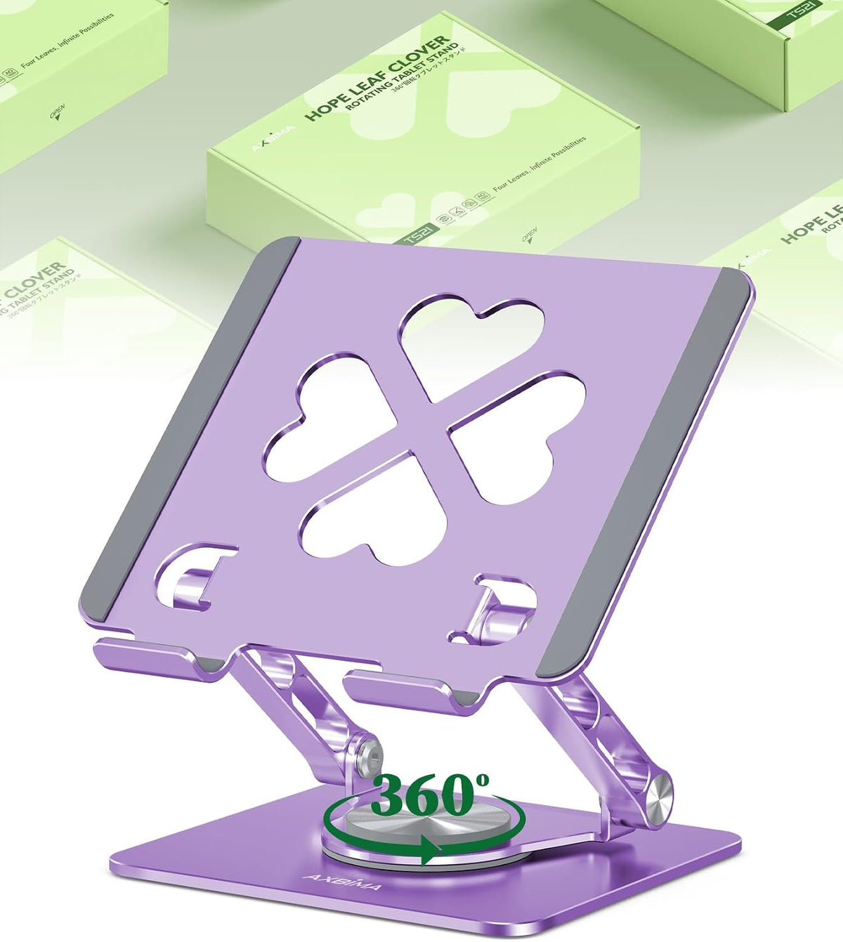 Adjustable Tablet Stand, Foldable 360° Aluminum Holder, Black