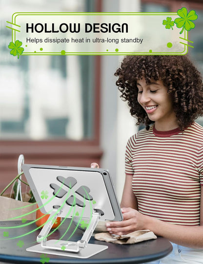 Adjustable Tablet Stand, Foldable 360° Aluminum Holder, Black