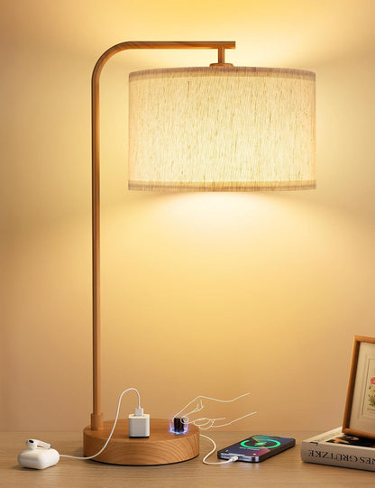 20.7" Tall Table Lamp with USB & Outlet, Fully Dimmable Nightstand Lamp
