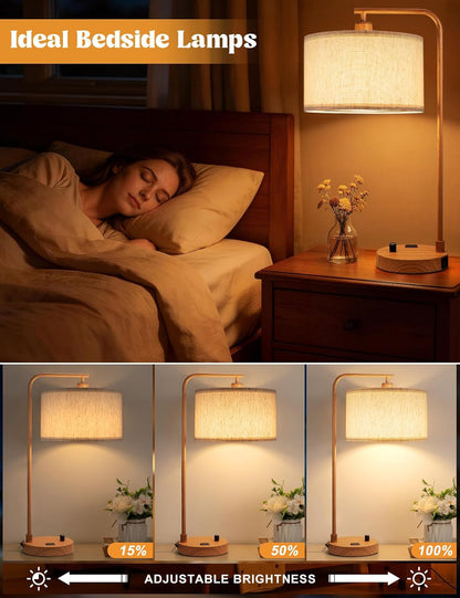 20.7" Tall Table Lamp with USB & Outlet, Fully Dimmable Nightstand Lamp