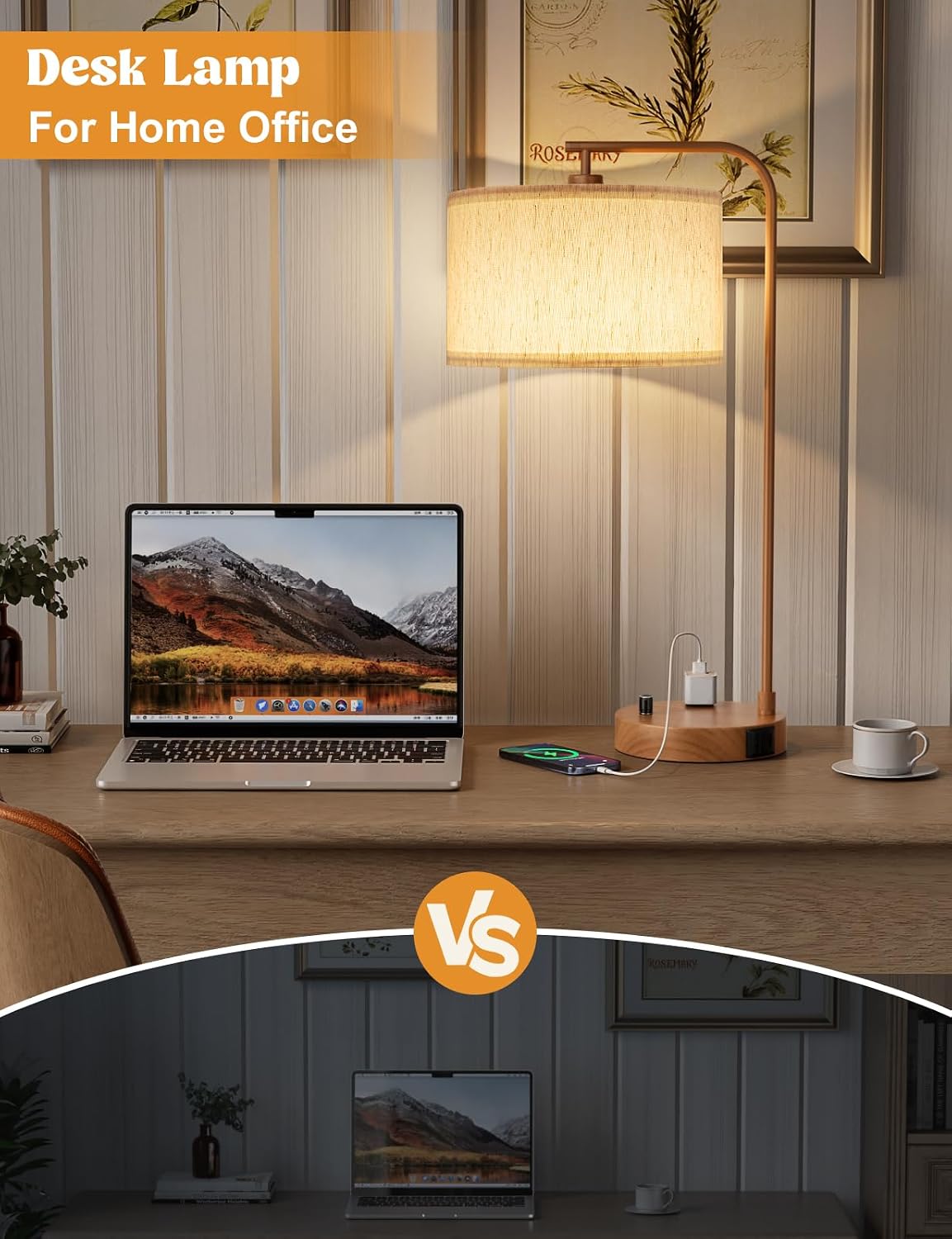 20.7" Tall Table Lamp with USB & Outlet, Fully Dimmable Nightstand Lamp