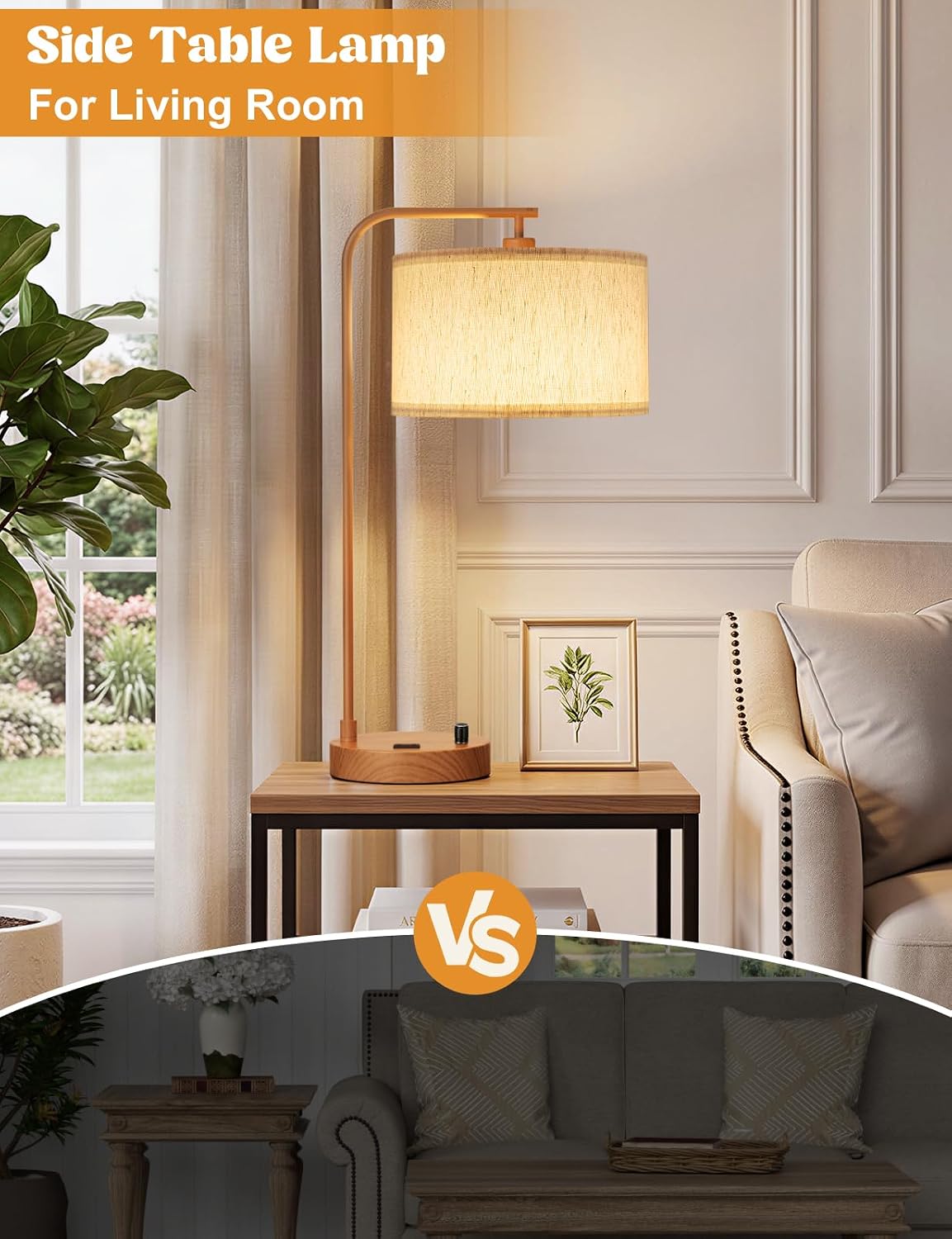 20.7" Tall Table Lamp with USB & Outlet, Fully Dimmable Nightstand Lamp