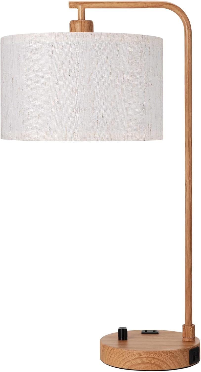 20.7" Tall Table Lamp with USB & Outlet, Fully Dimmable Nightstand Lamp