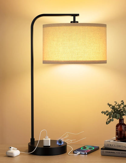 20.7" Tall Table Lamp with USB & Outlet, Fully Dimmable Nightstand Lamp
