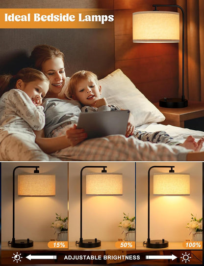 20.7" Tall Table Lamp with USB & Outlet, Fully Dimmable Nightstand Lamp