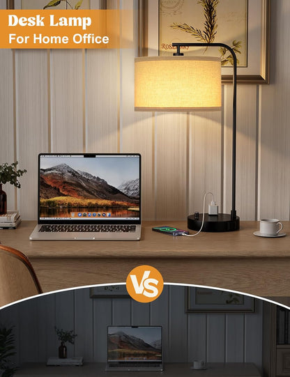 20.7" Tall Table Lamp with USB & Outlet, Fully Dimmable Nightstand Lamp