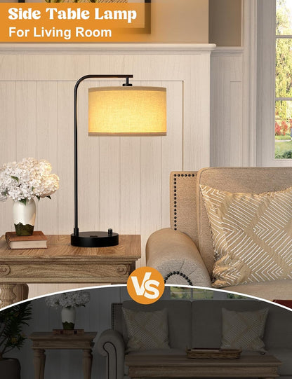 20.7" Tall Table Lamp with USB & Outlet, Fully Dimmable Nightstand Lamp