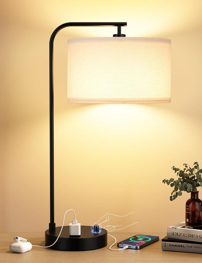 20.7" Tall Table Lamp with USB & Outlet, Fully Dimmable Nightstand Lamp