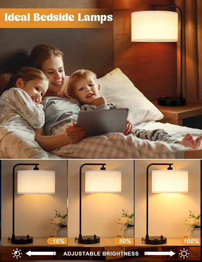 20.7" Tall Table Lamp with USB & Outlet, Fully Dimmable Nightstand Lamp