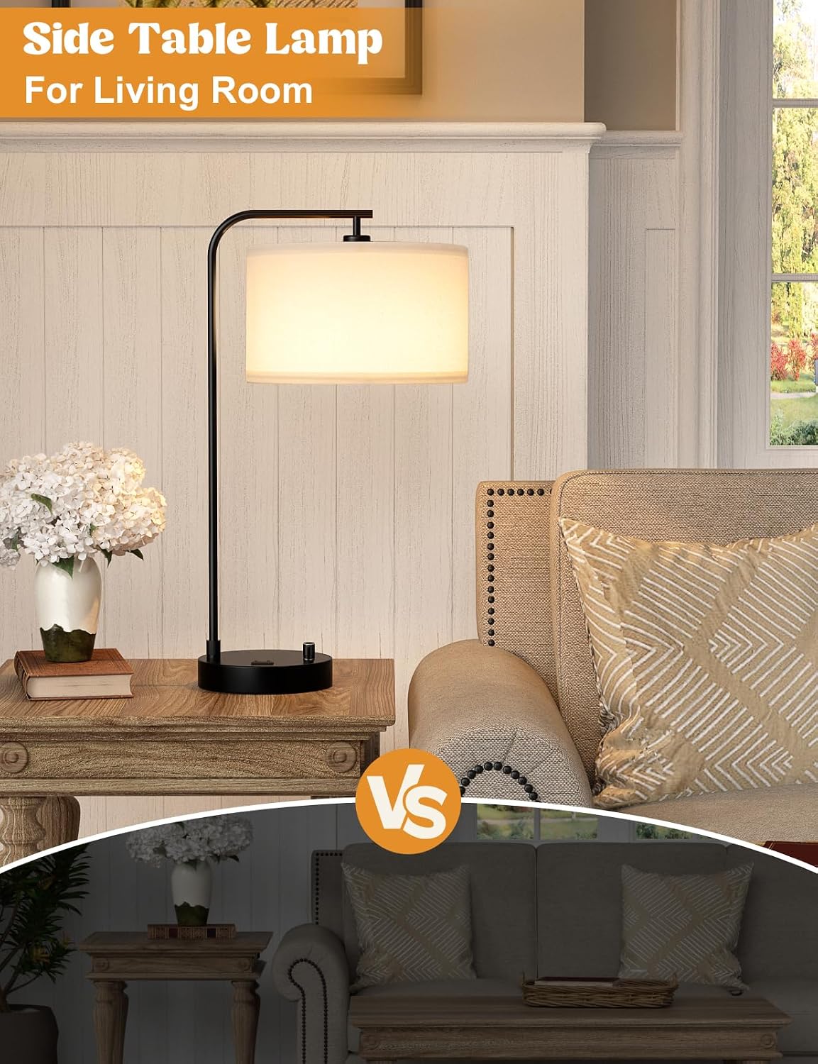 20.7" Tall Table Lamp with USB & Outlet, Fully Dimmable Nightstand Lamp