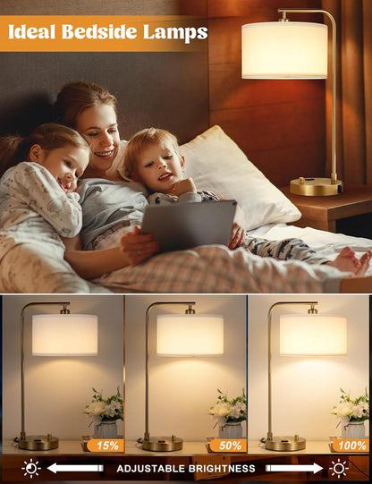 20.7" Tall Table Lamp with USB & Outlet, Fully Dimmable Nightstand Lamp